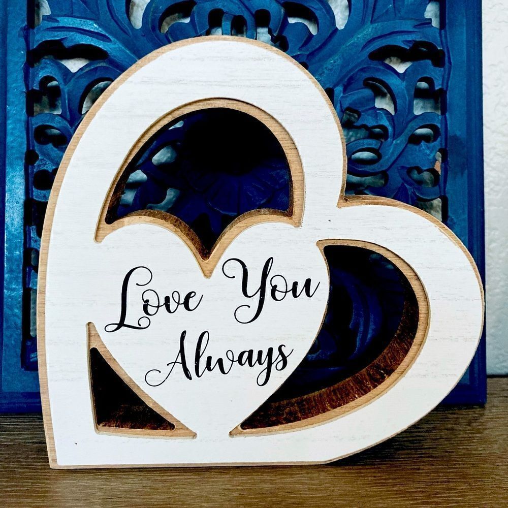 NWT Love You Always Heart Farmhouse Wood Decor Sign